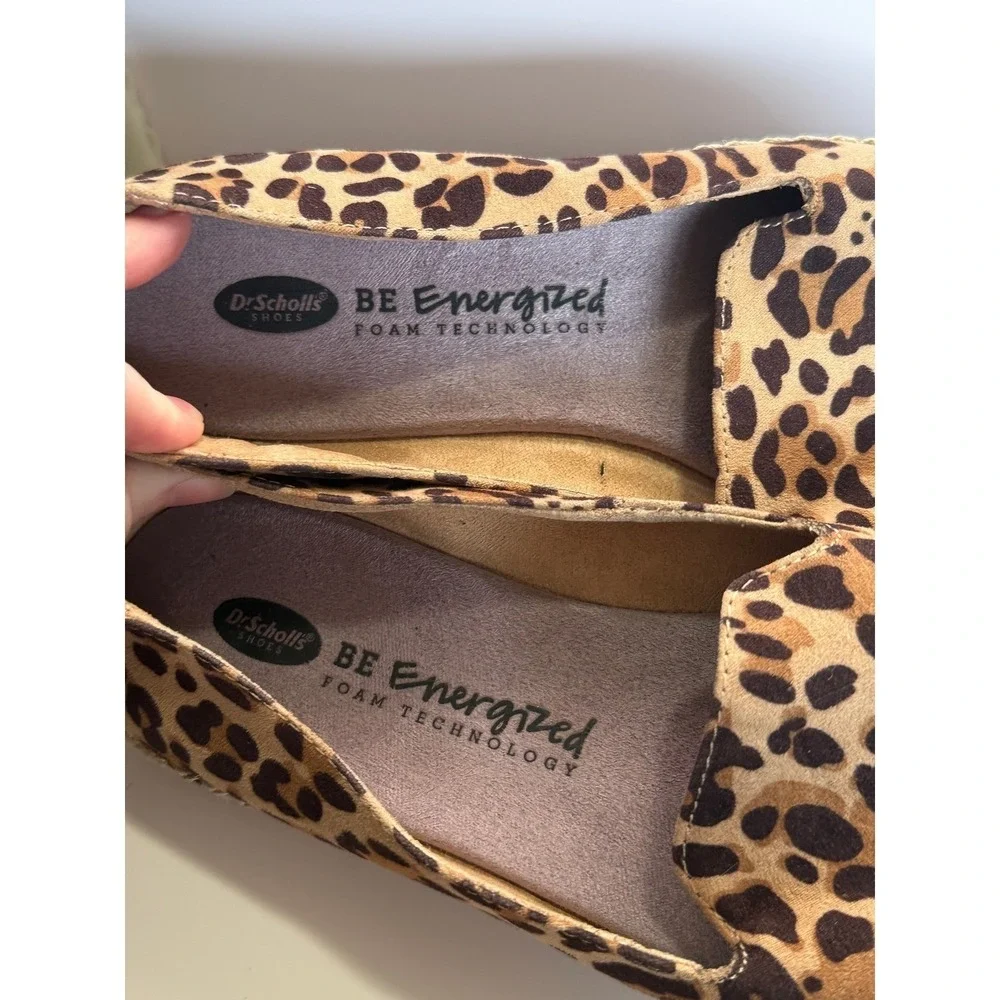 Dr Scholls Espadrille Flats Women 9.5 Leopard Print Be Energized Tan Fabric Boho